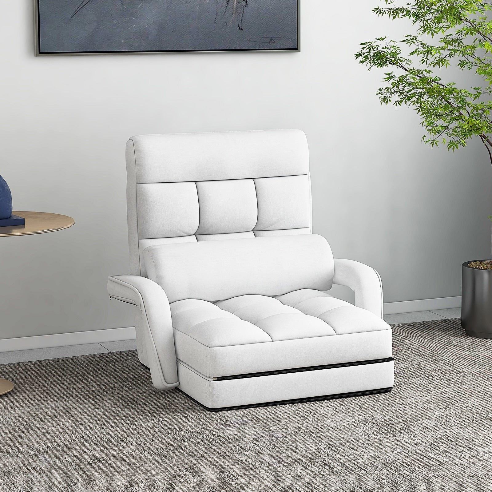 Gymax Beige Folding Lazy Sofa Floor Chair Sofa Lounger Bed With Armrests And Pillow