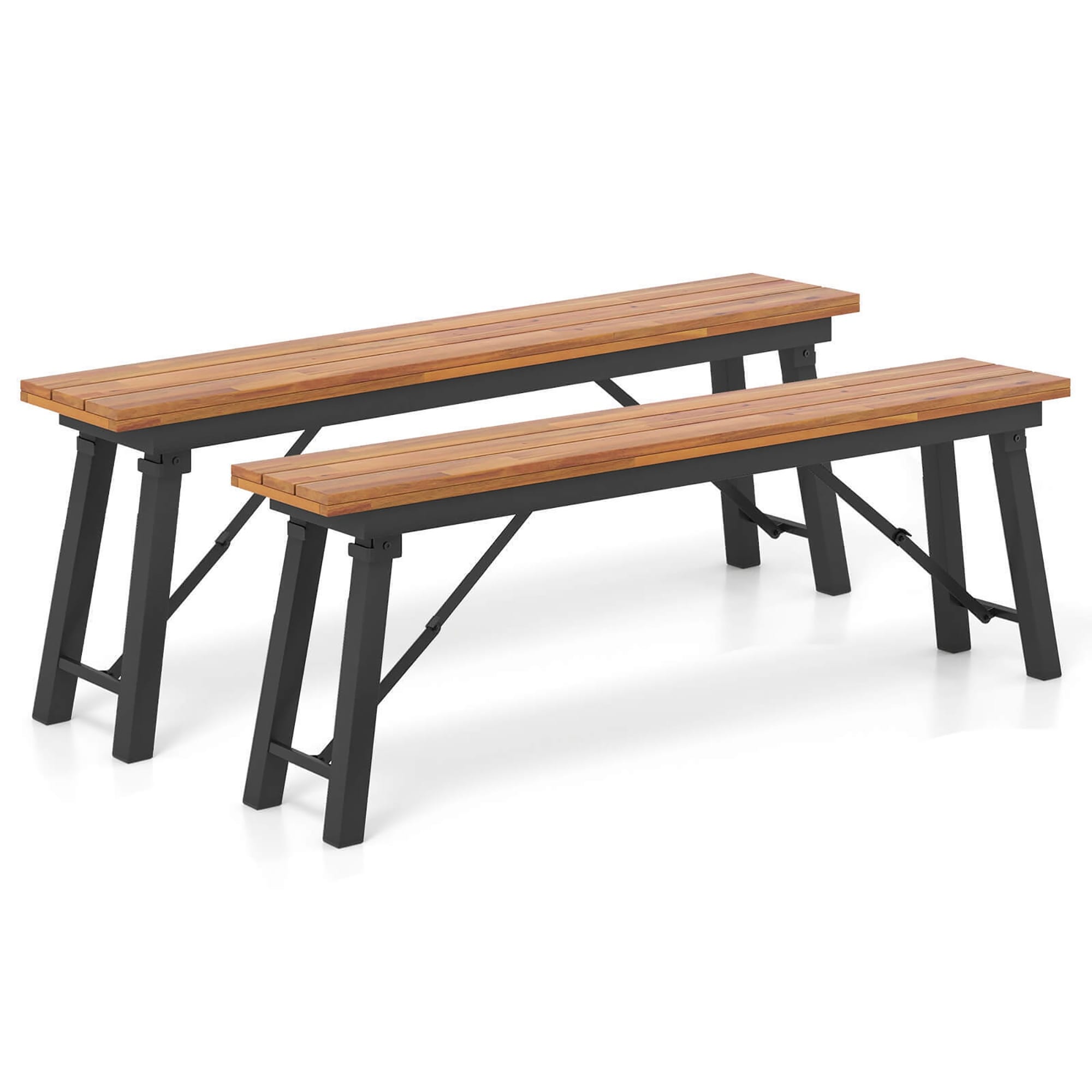 Gymax Folding Picnic Bench Set 55 Long Rectangular Wooden Dining