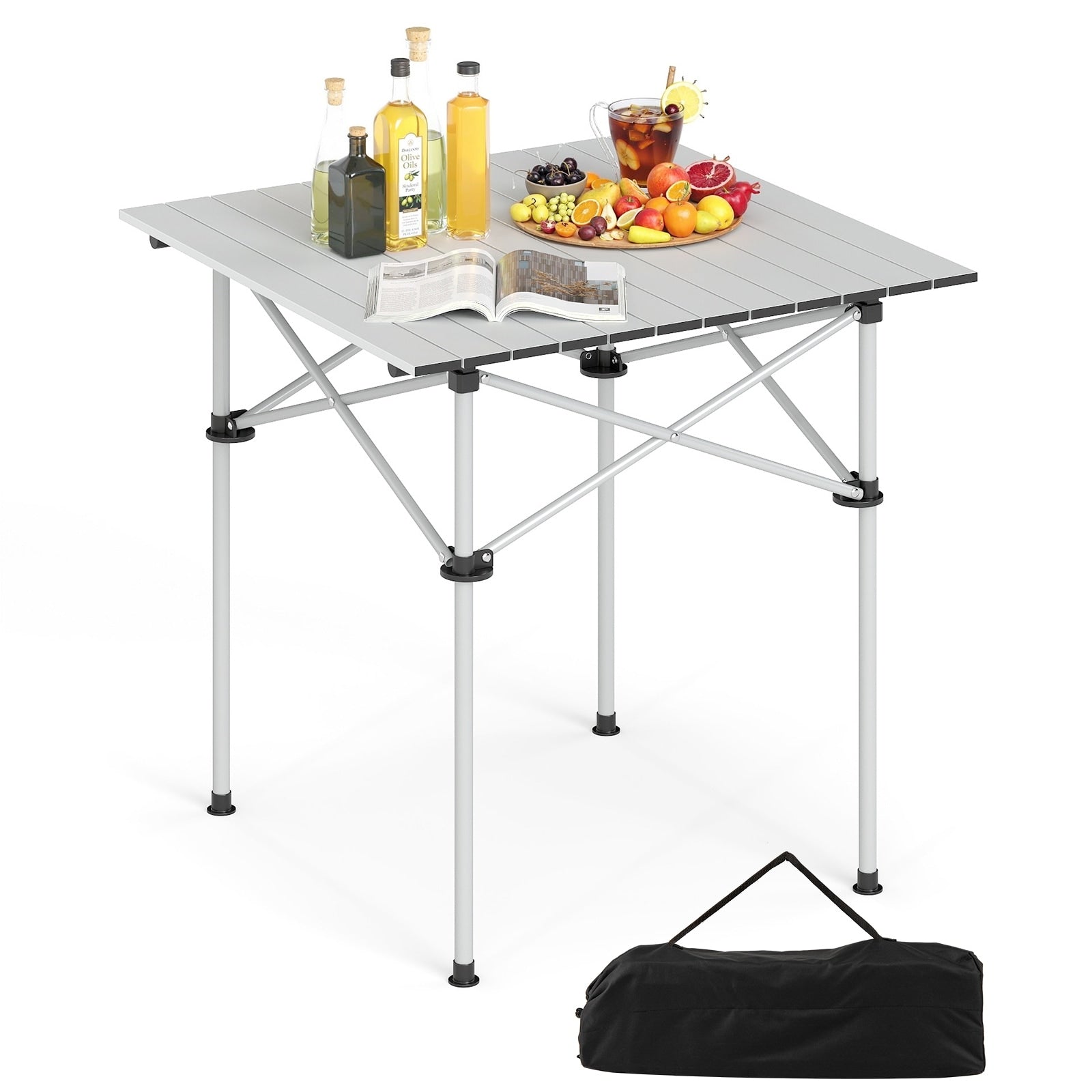 Gymax Folding Roll Up Camping Table W Metal Legs Carry Bag For Picnic