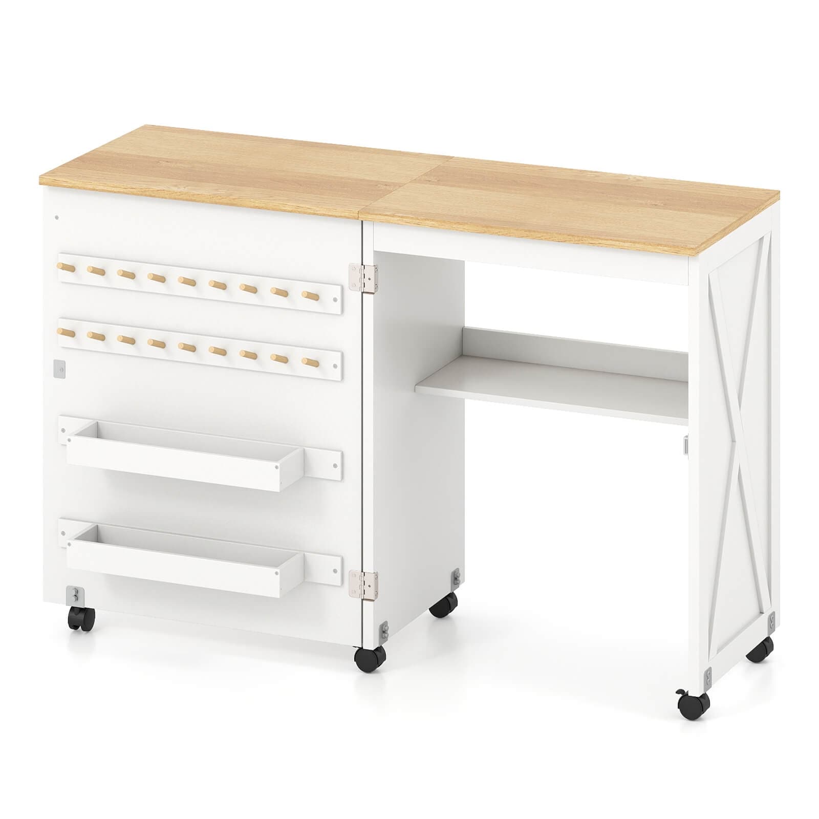 Gymax Folding Sewing Table W Compact Design Storage Shelf 2 Trays And