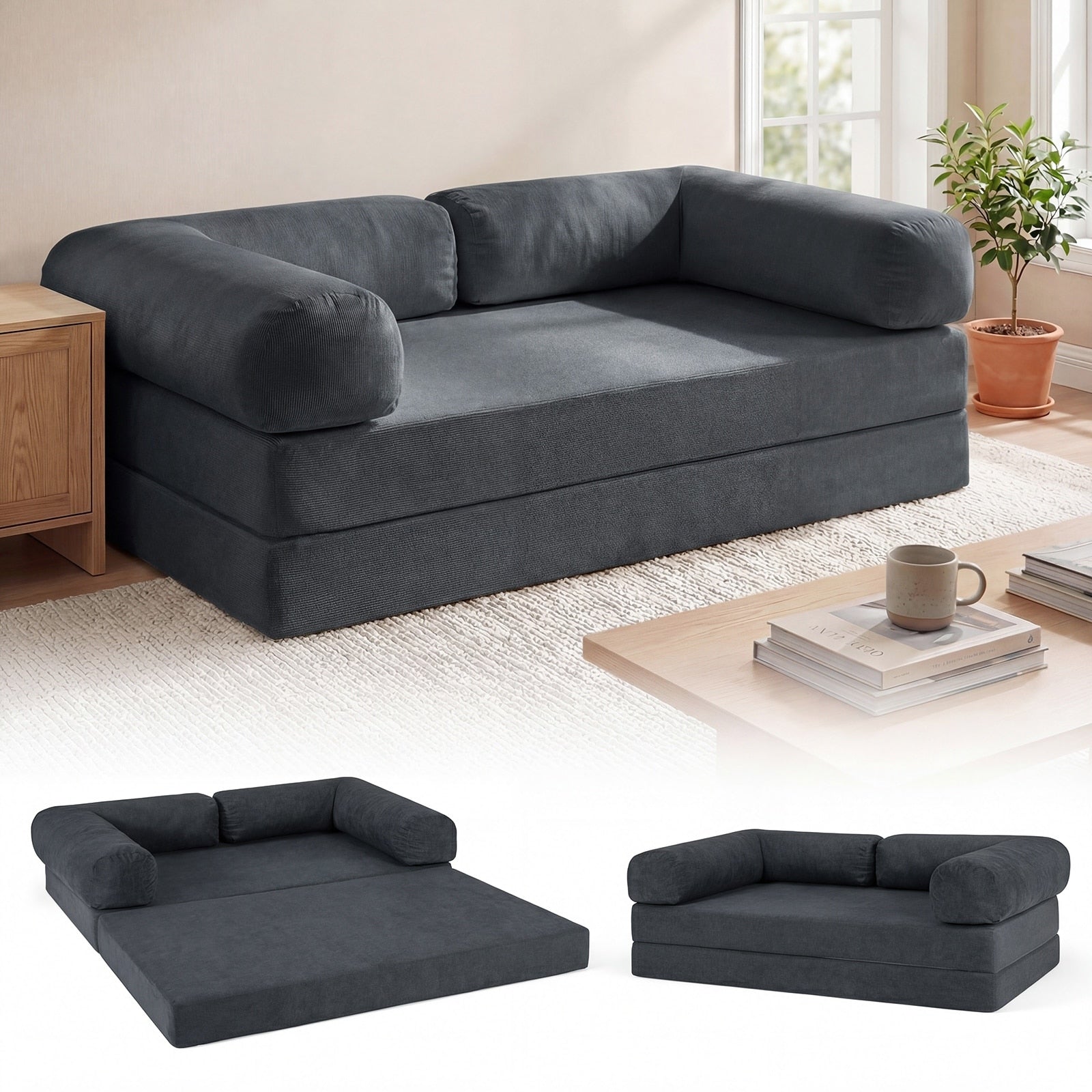 Gymax Folding Sofa Bed W Comfy Corduroy Cover L Shaped Removable