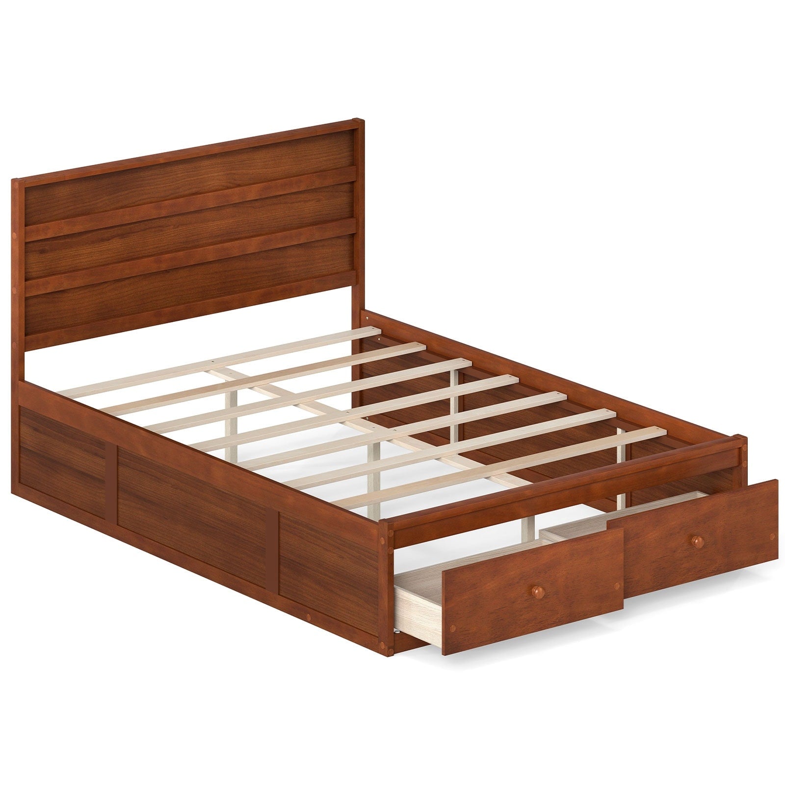 Gymax Full Size Bed Frame W Storage Drawers Headboard Wooden Slat