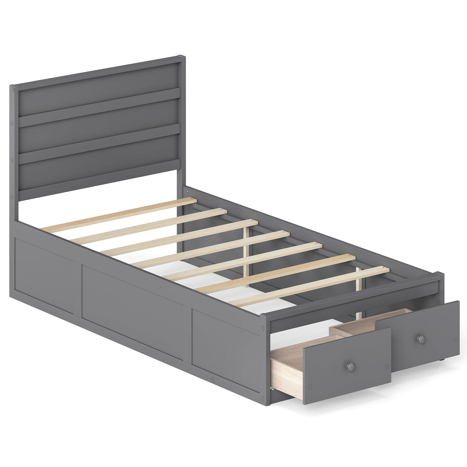 Gymax Full Size Bed Frame W Storage Drawers Headboard Wooden