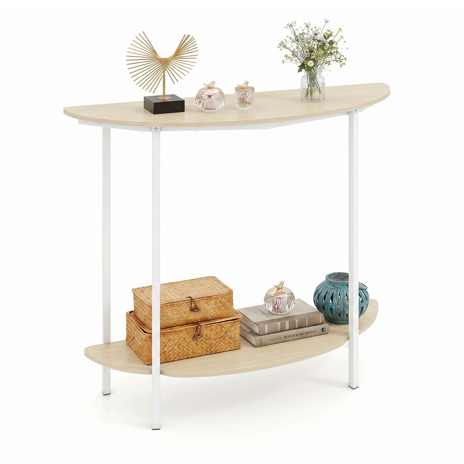 Gymax Half Moon Console Table 40 2 Tier Entryway Table W Storage