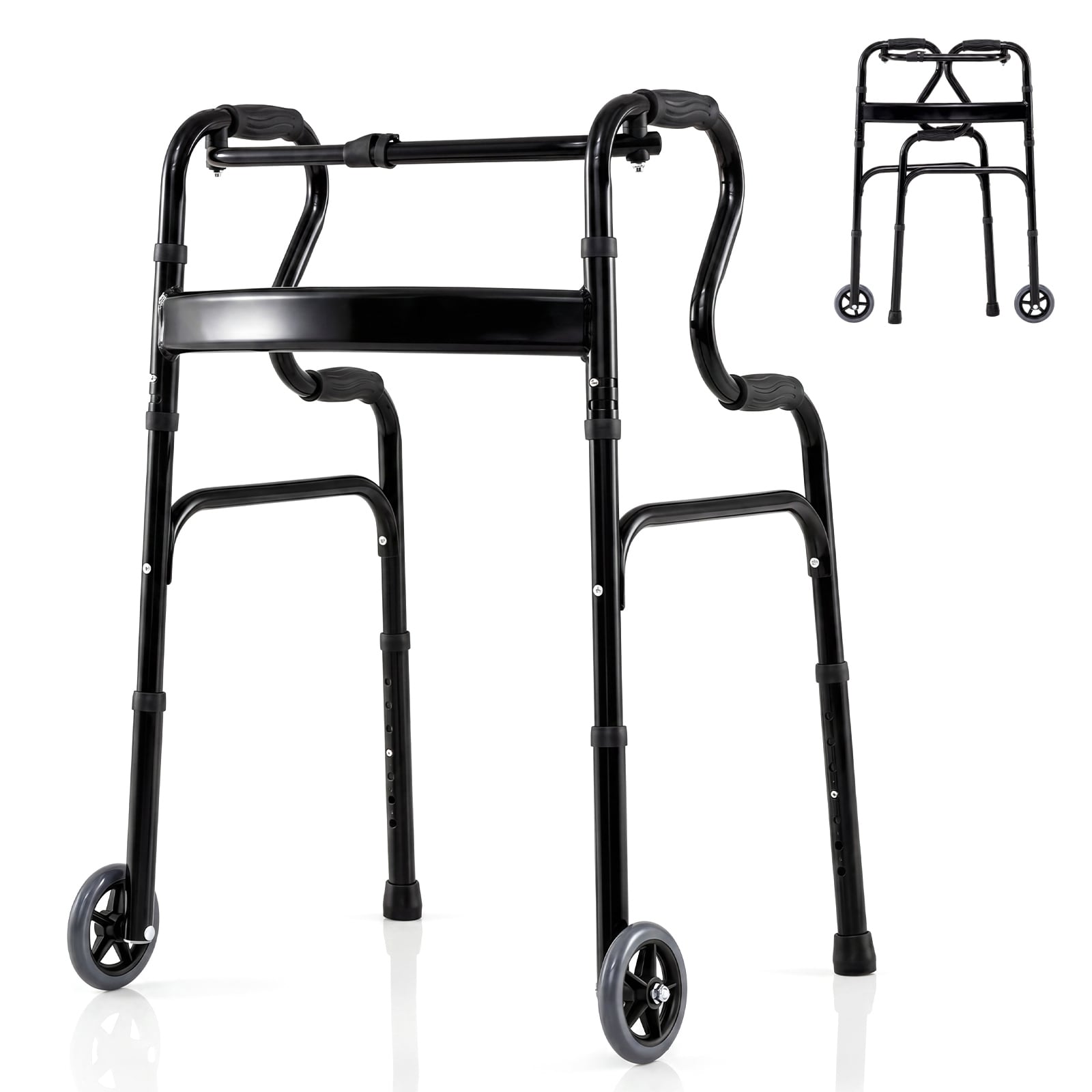 Gymax Heavy Duty Folding Walker W Unidirectional Wheels Armrests