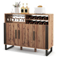 Gymax Home Wine Bar Cabinet W 3 Doors Adjustable Shelves 2 Tier
