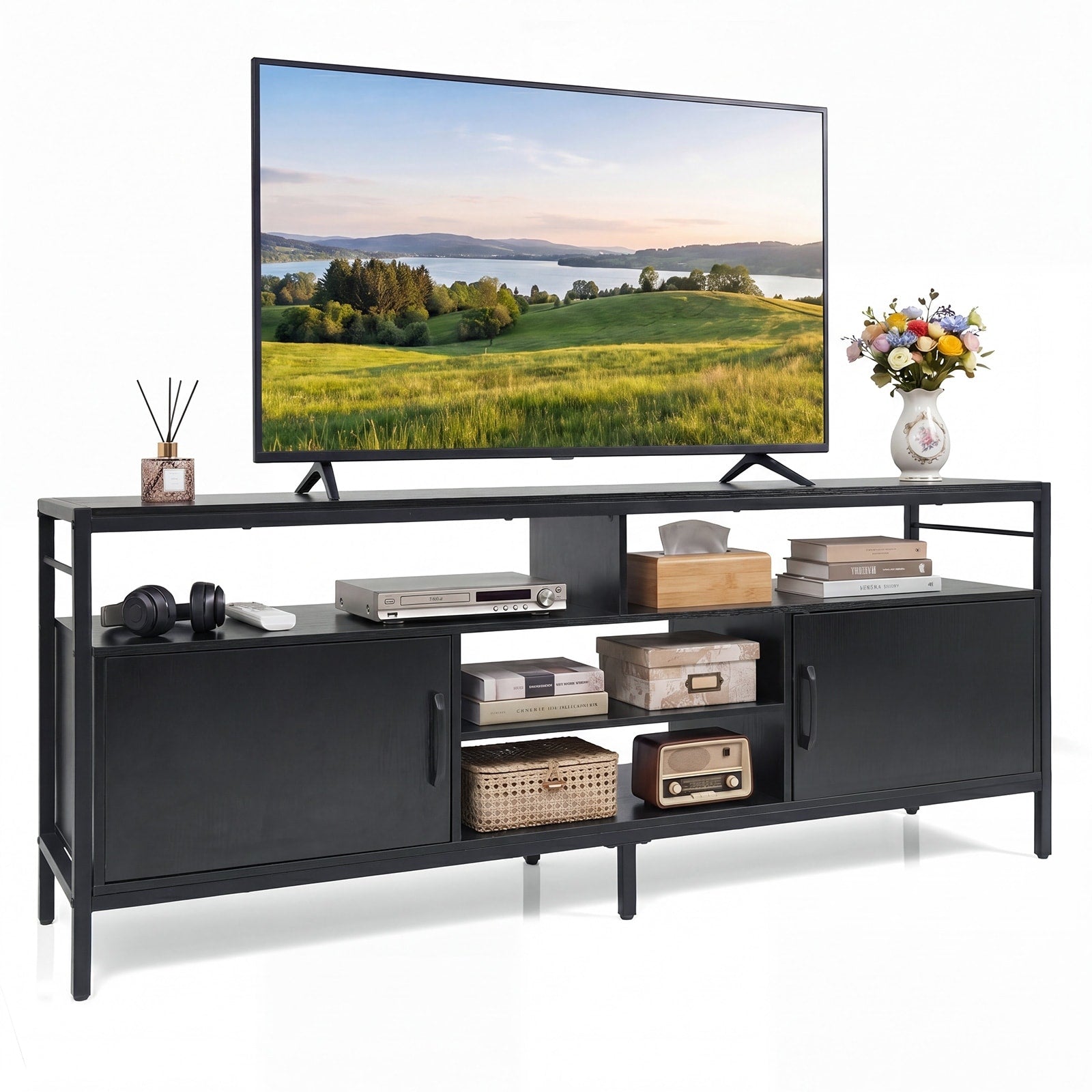 Gymax Industrial Tv Stand For Tvs Up To 65 Media Center W Cabinets