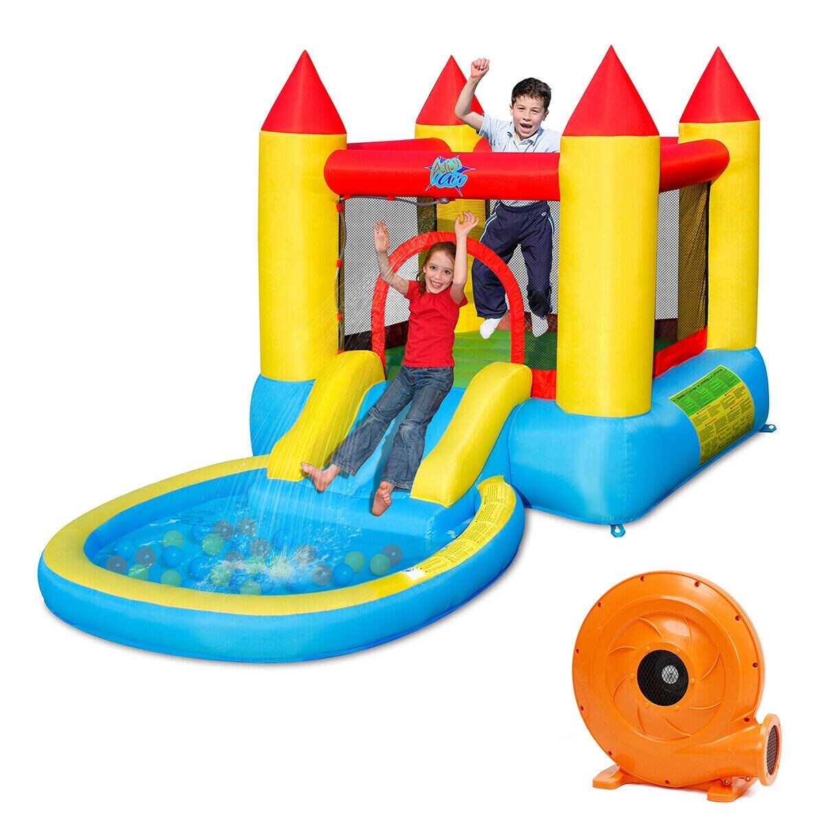 Gymax Inflatable Bounce House Kids Slide Jumping Castle Bouncer W Pool And 580W Blower As Pic