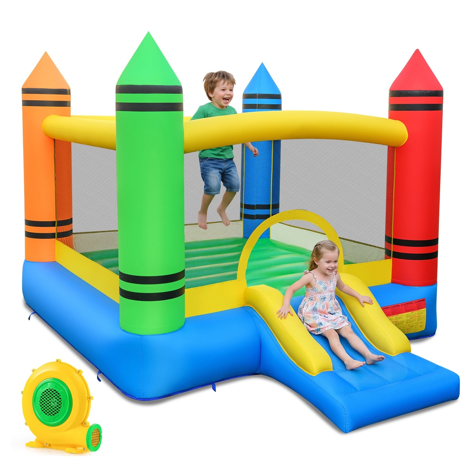 Gymax Inflatable Bounce House W Slide Large Jumping Area 550W Blower Multicolor