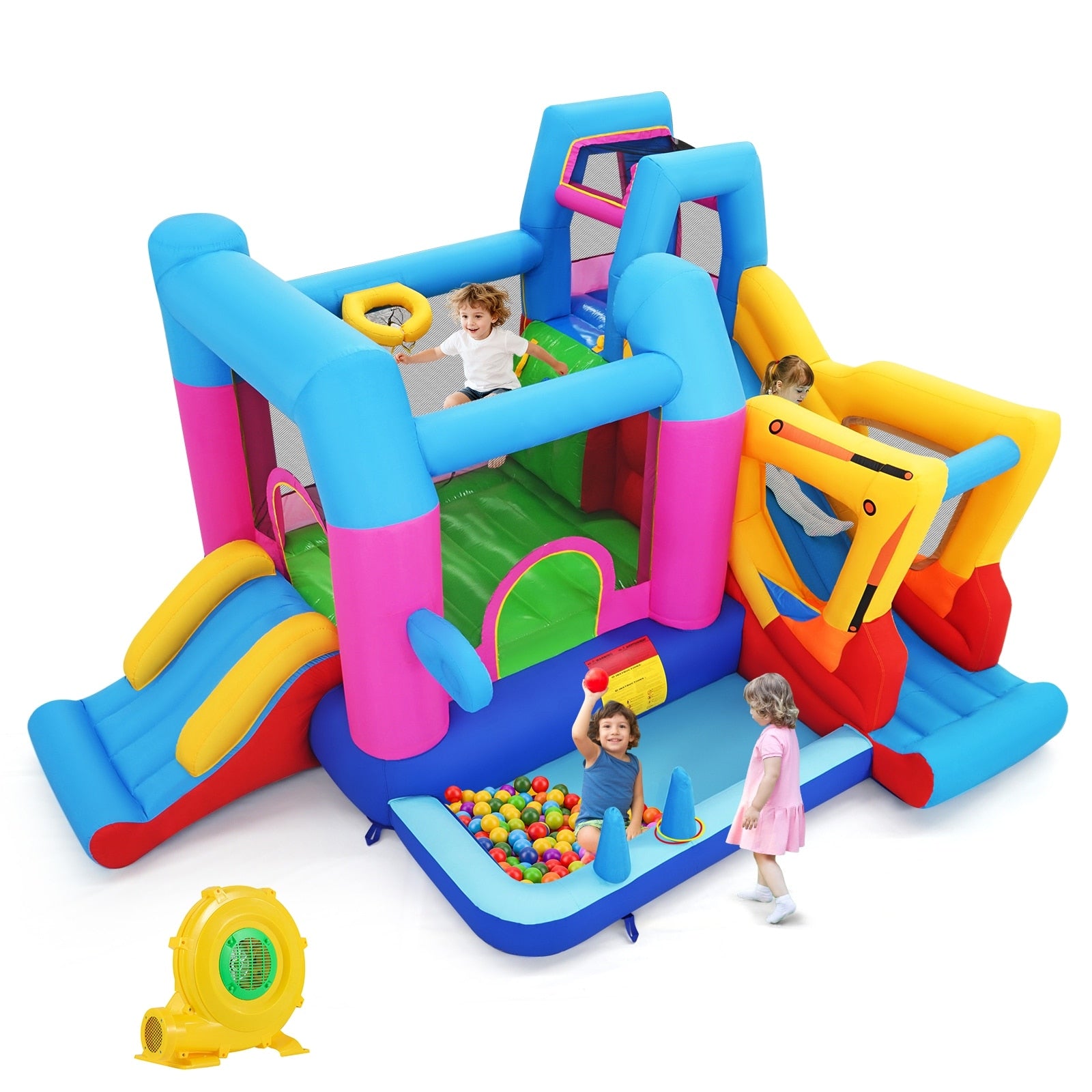 Gymax Inflatable Bounce House W Slides Jumping Area Ball Pit Climbing Multi Color