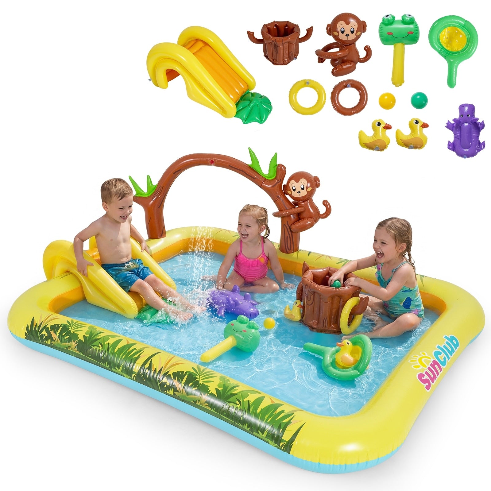 Gymax Inflatable Play Pool Center W Water Slide Monkey Tree Stump Multi Colored