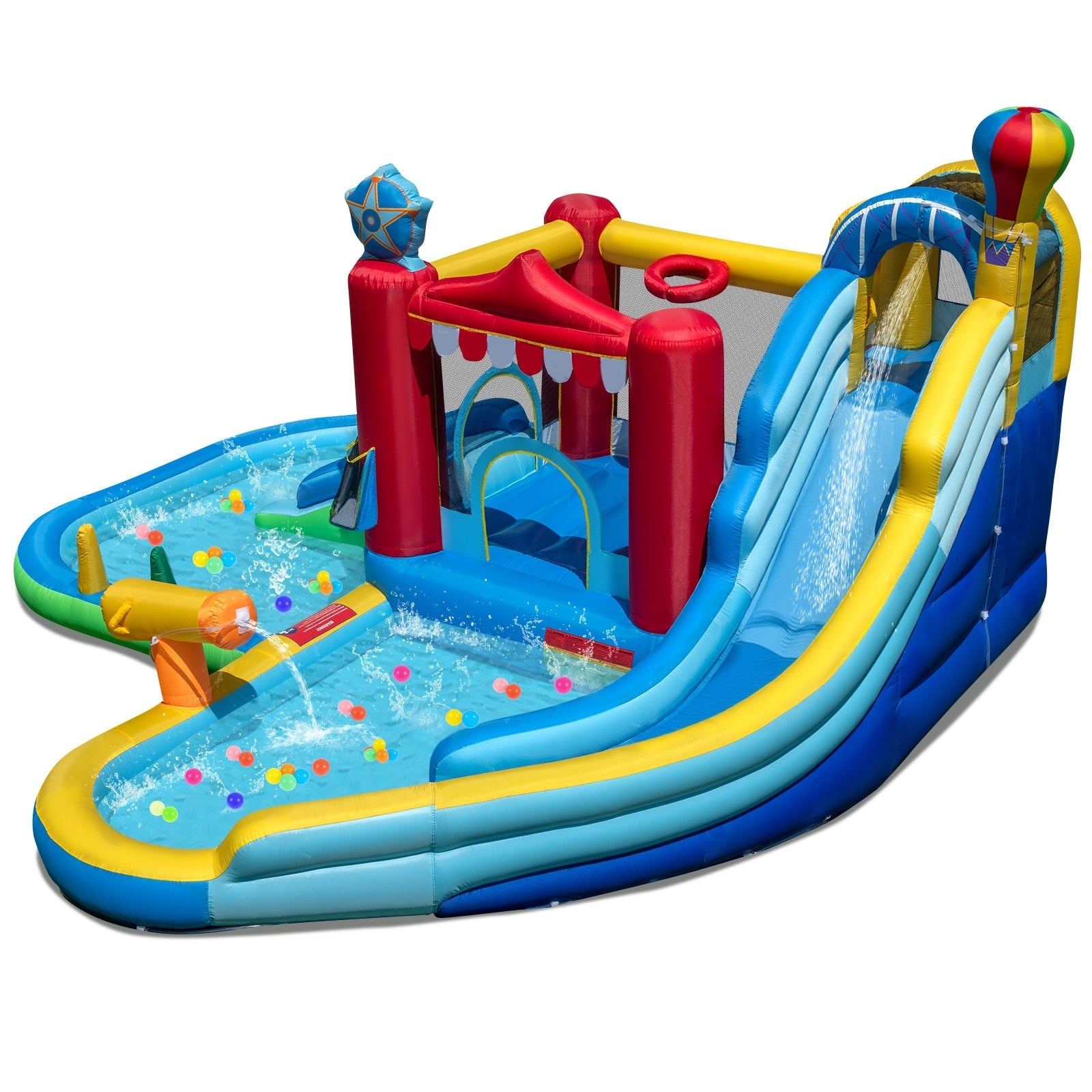 Gymax Inflatable Water Park W Splash Pool Water Cannon Basketball Rim Multi Color