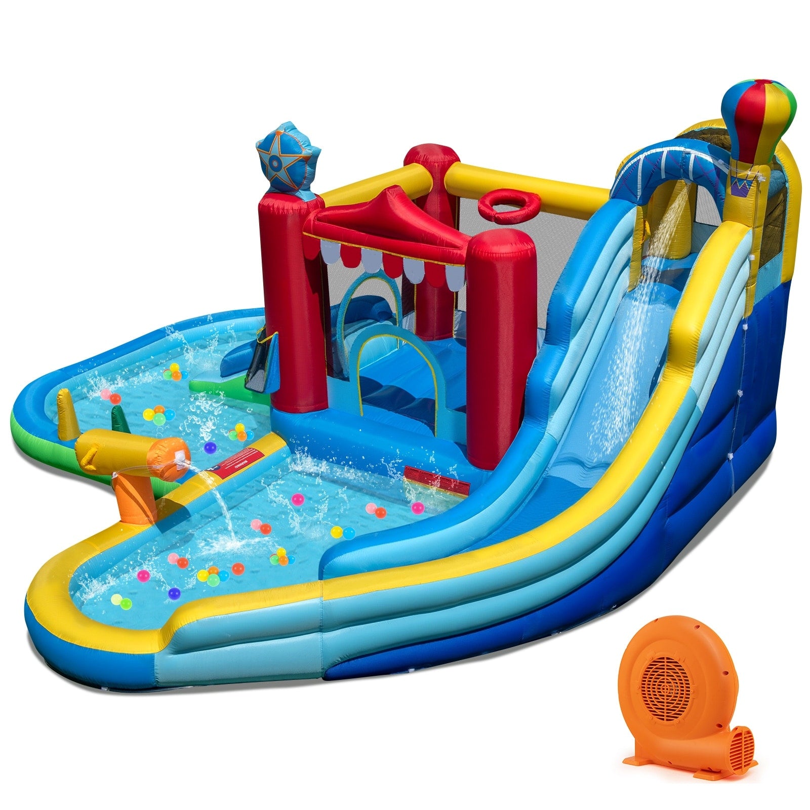 Gymax Inflatable Water Park W Splash Pool Water Cannon Basketball Rim Multi Color