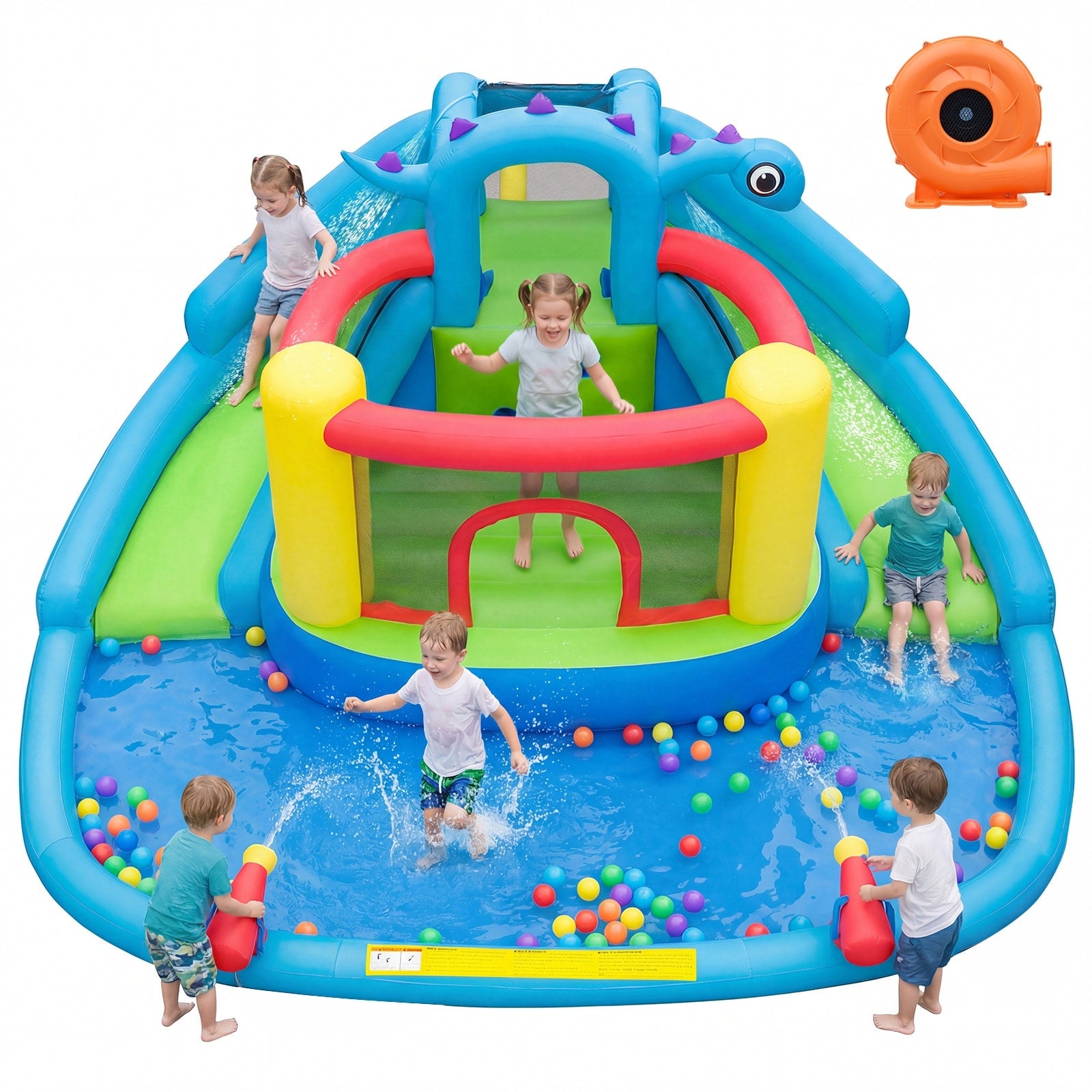 Gymax Inflatable Water Slide Park W Double Slides Splash Pool 860W Multi Colored
