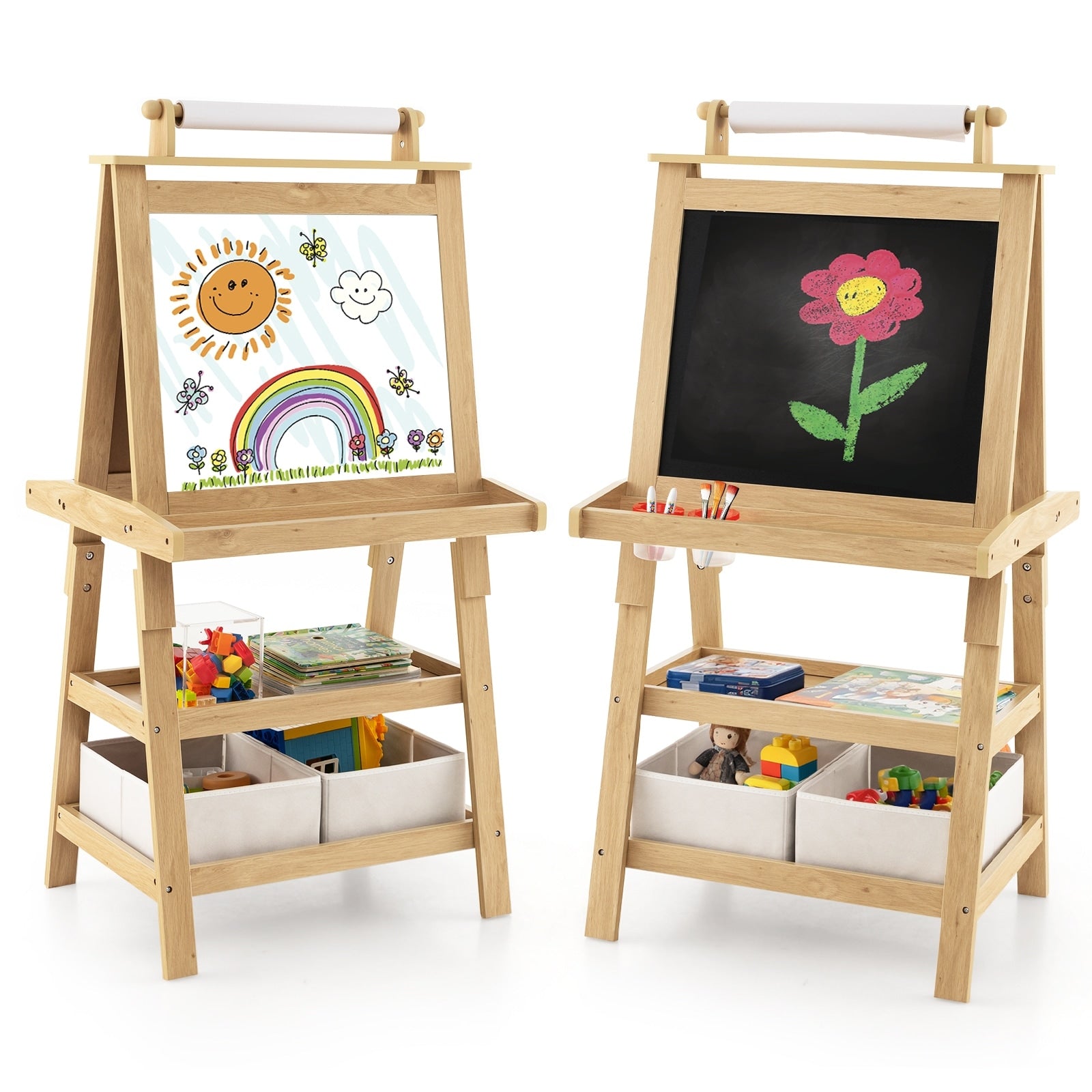 Gymax Kids Art Easel Double Sided Chalkboard Magnetic Whiteboard W
