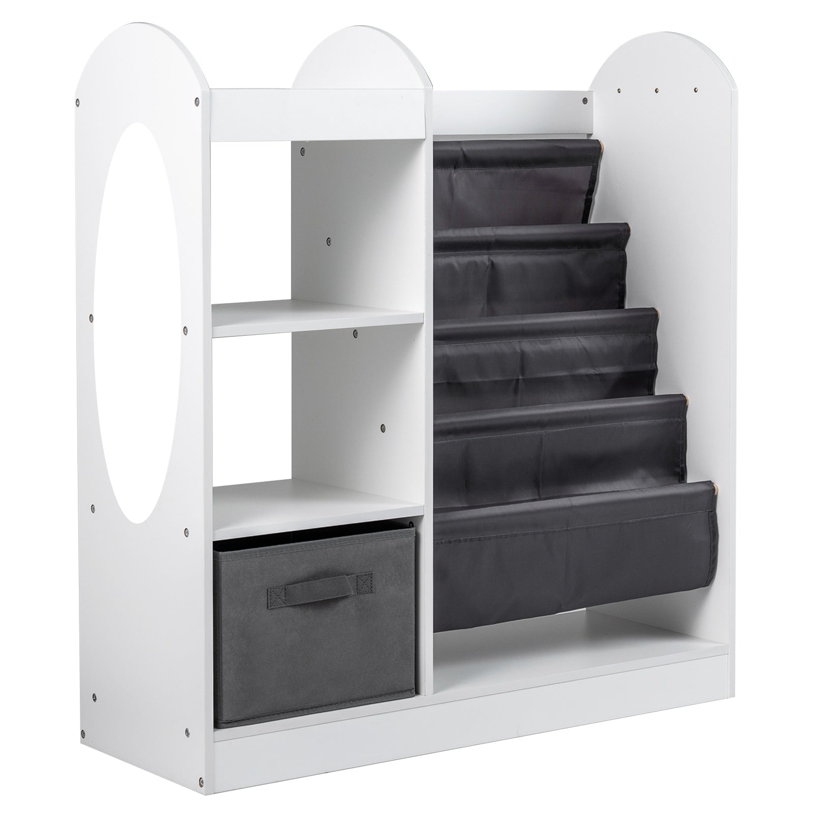 Gymax Kids Bookshelf W Full Length Mirror 4 Tier Sling Shelves