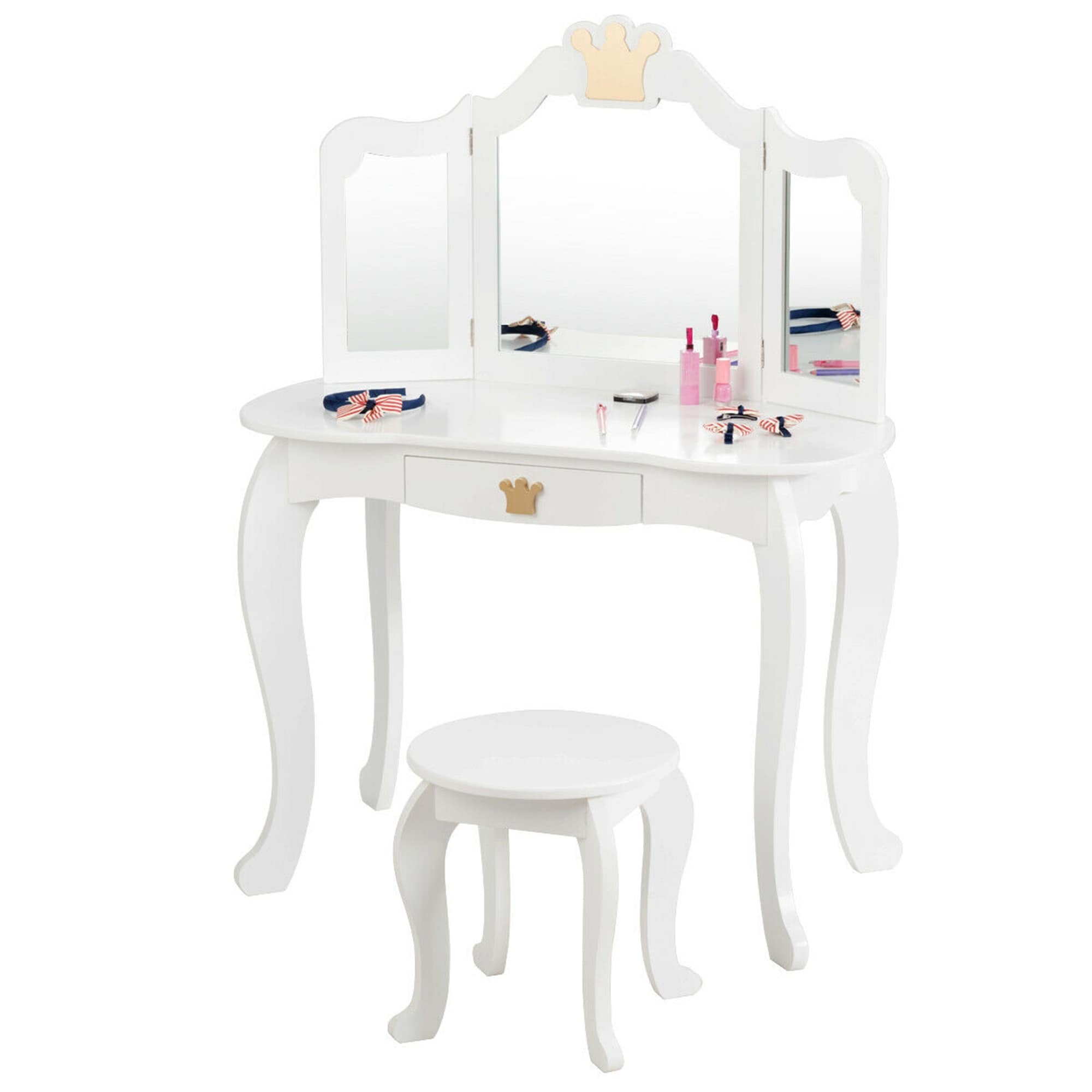 Gymax Kids Makeup Dressing Table Chair Set Princess Vanity See Details