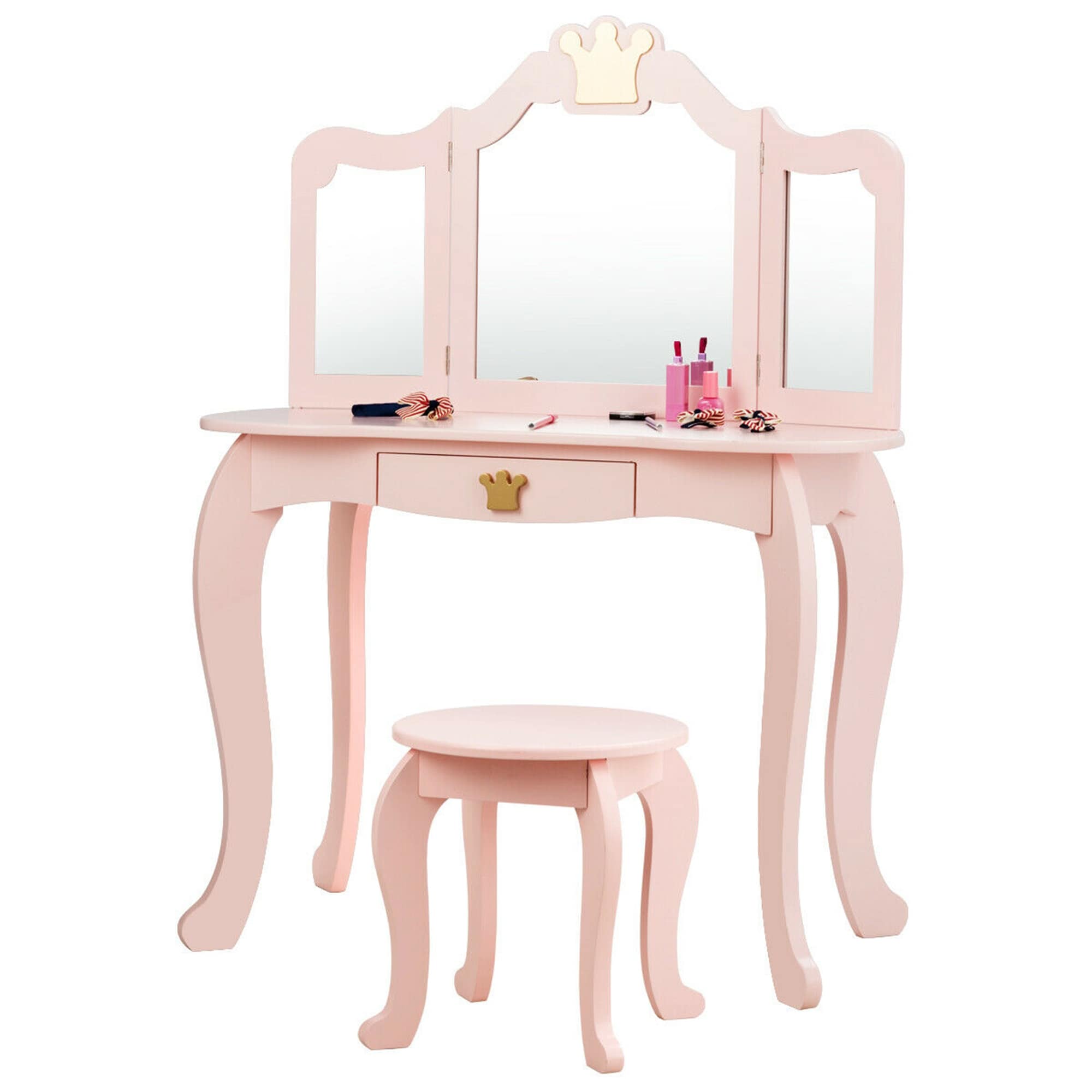 Gymax Kids Makeup Dressing Table Chair Set Princess Vanity See Details