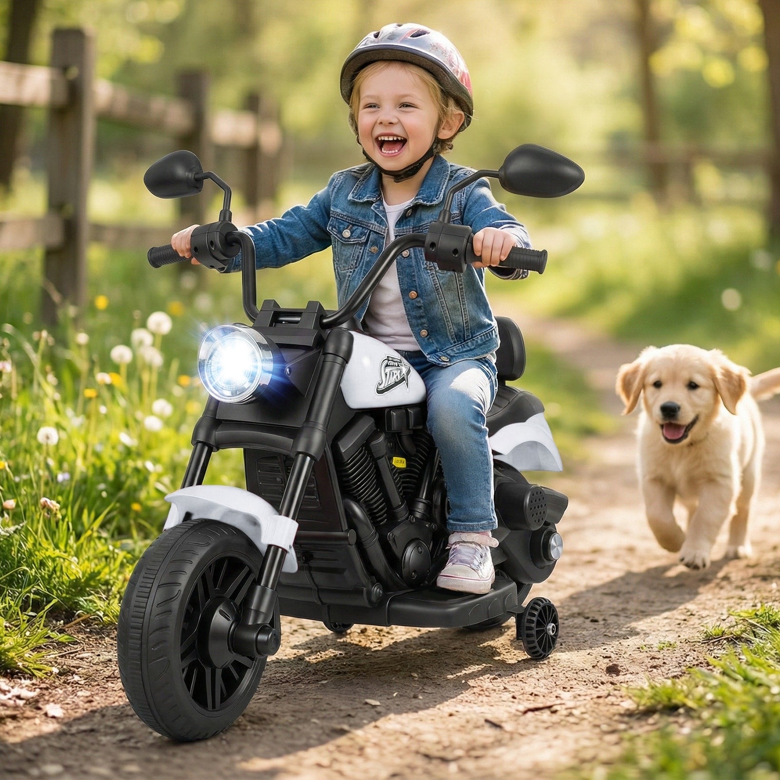 Gymax Kids Motorcycle W Headlight Music Training Wheels Foot Pedal For