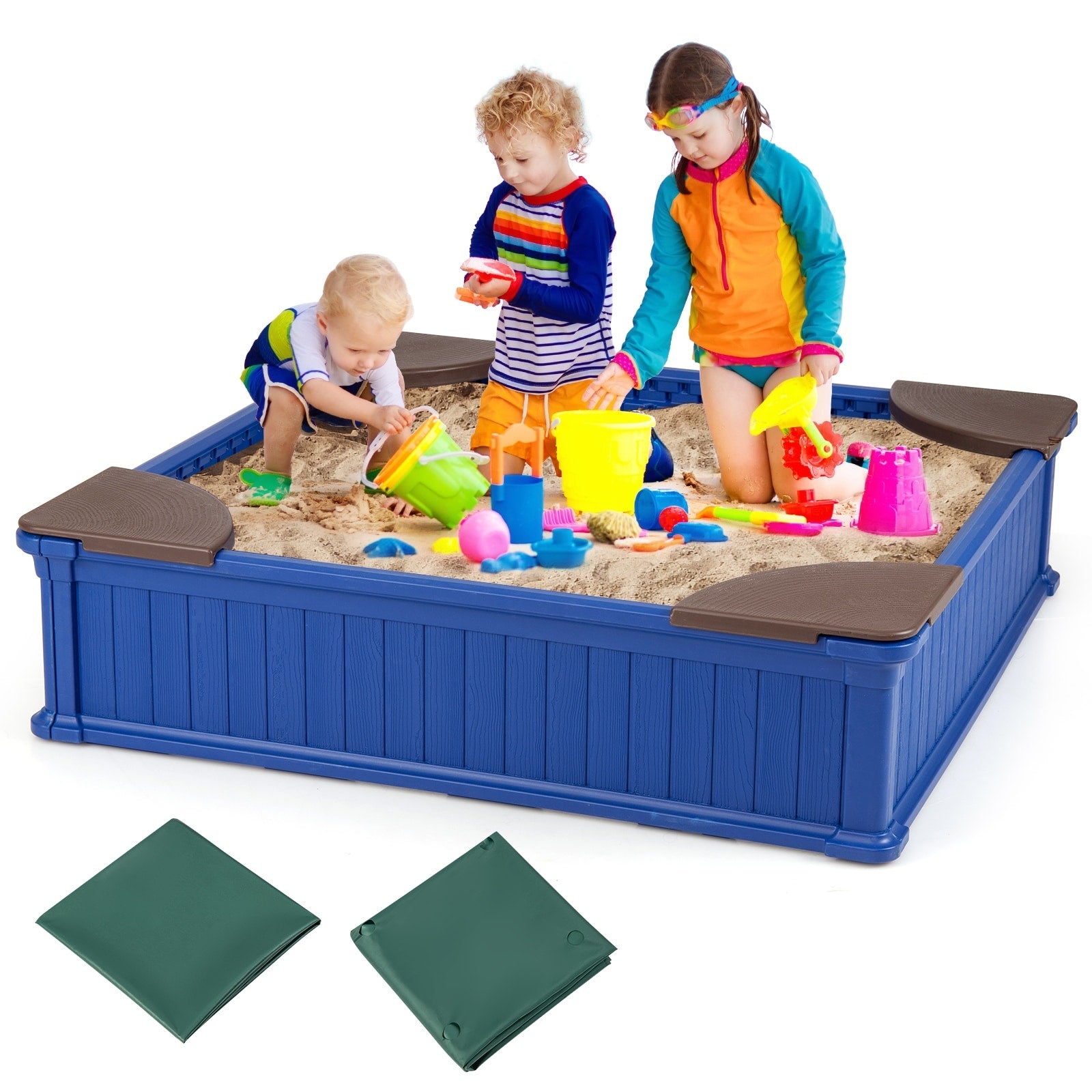 Gymax Kids Outdoor Sandbox 48.5 X 48.5 X 12.5 Large Hdpe Sandpit
