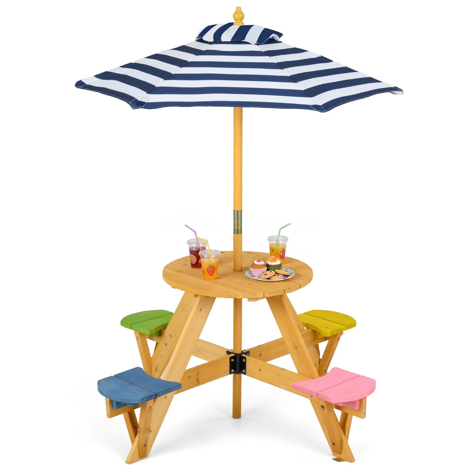 Gymax Kids Picnic Table W Stools Wooden Activity Desk Set W Foldable