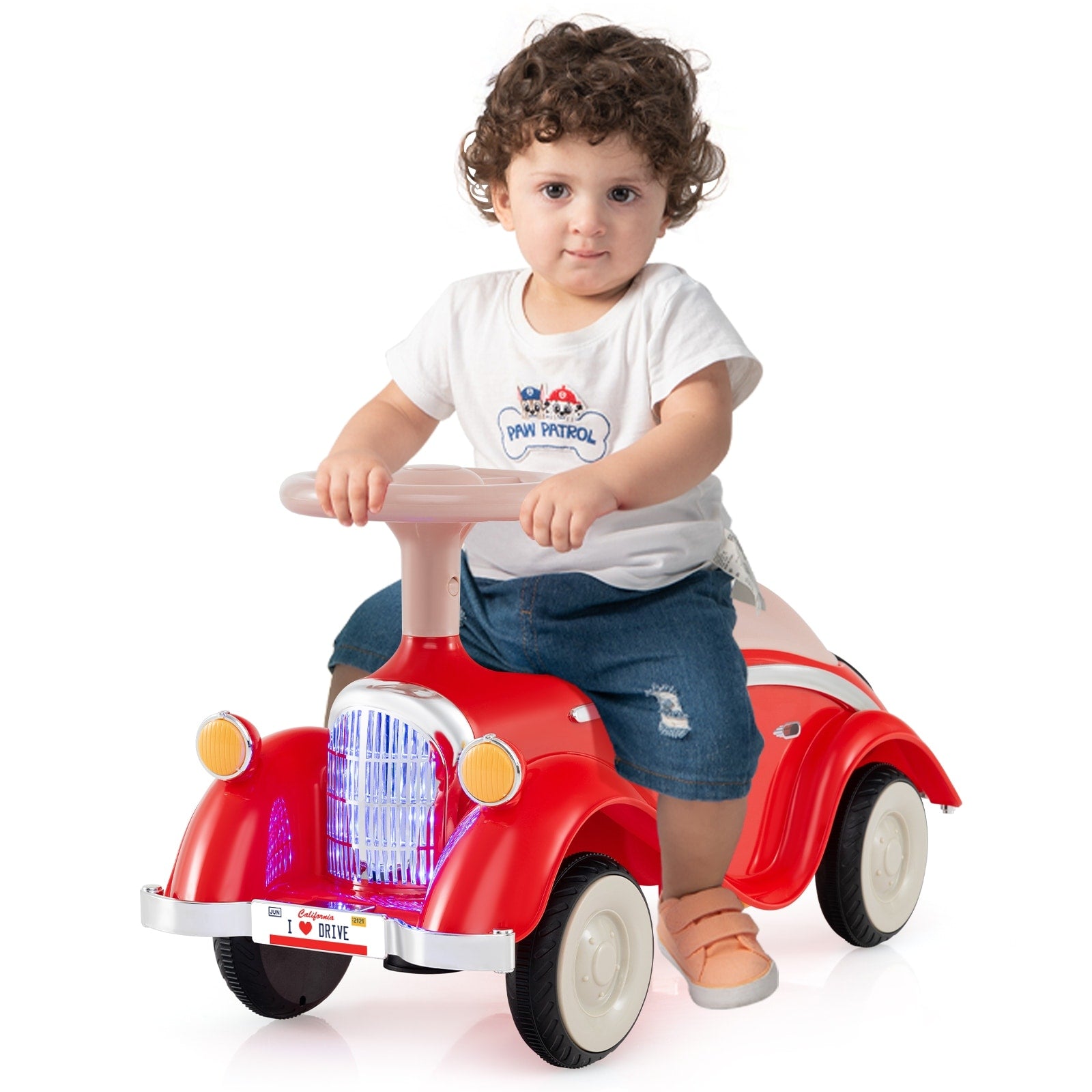 Gymax Kids Ride On Push Car W Steering Wheel Horn Light Under Seat