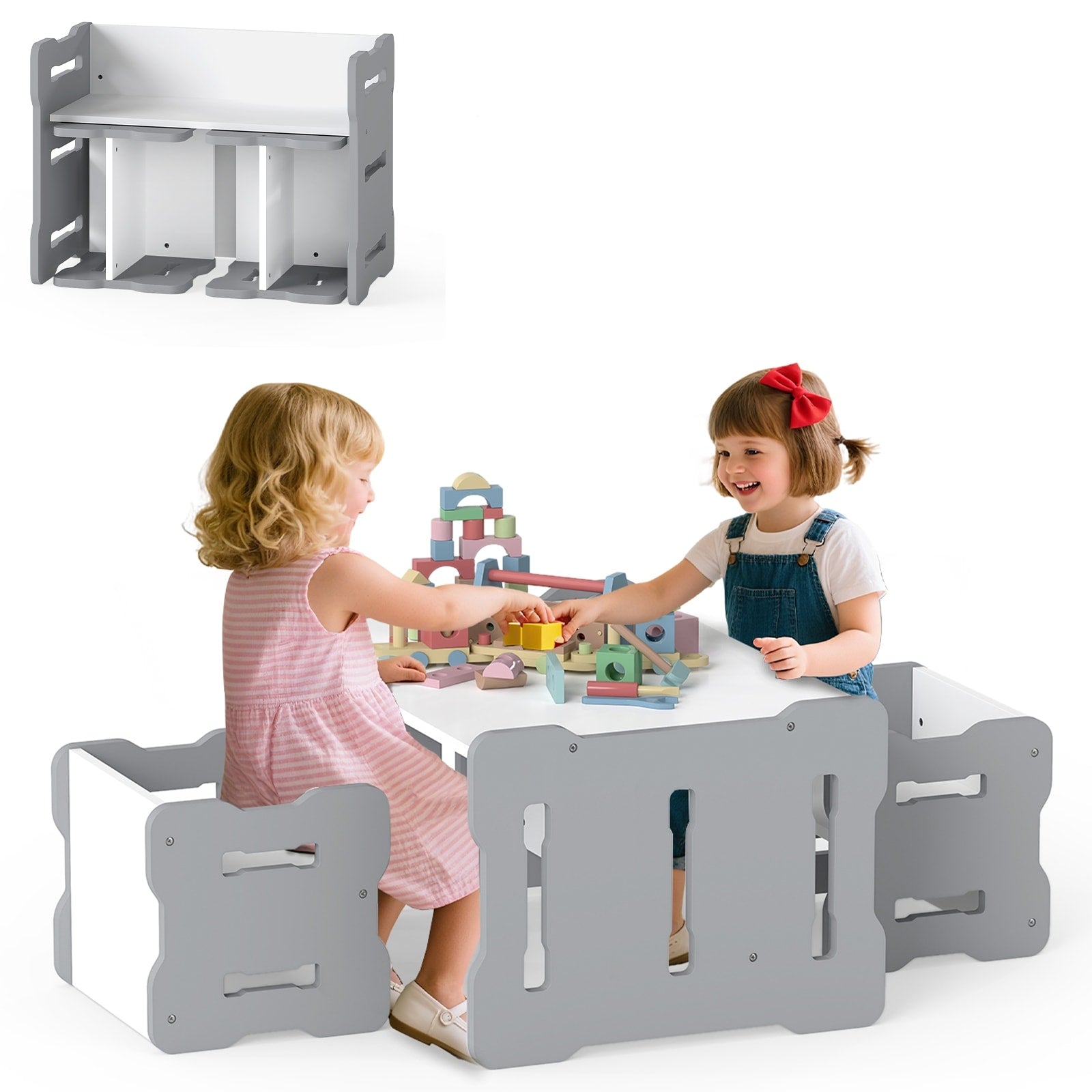 Gymax Kids Table Chair Set 3 Piese Toddler Set W 2 Stools Activity