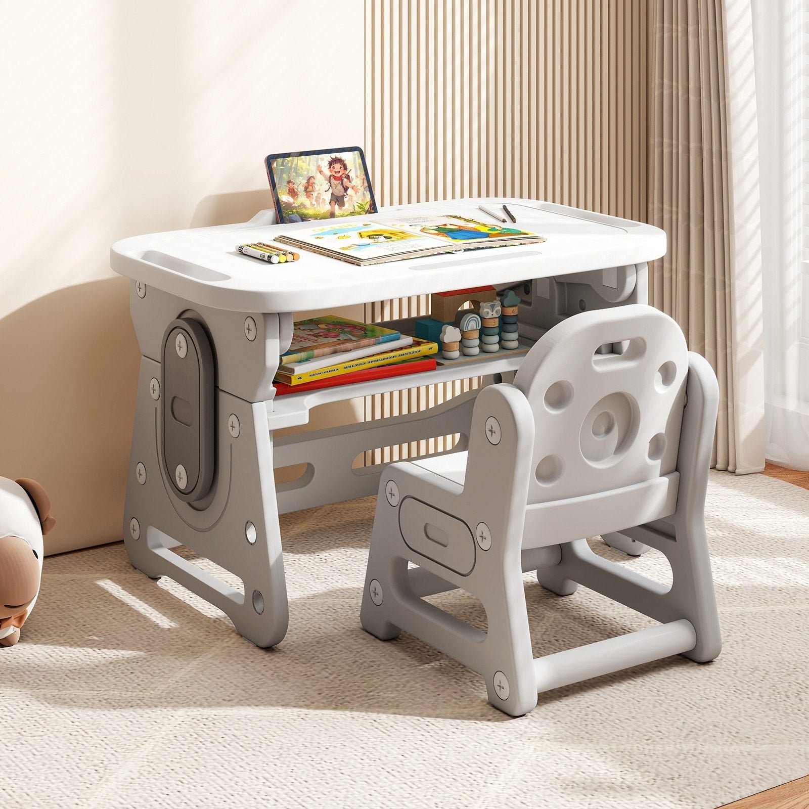 Gymax Kids Table Chair Set Height Adjustable Toddler Drawing Table