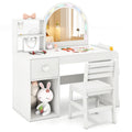 Gymax Kids Vanity Desk W Lights Open Bookshelf Storage Drawer
