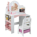 Gymax Kids Vanity Desk W Mirror Lights Princess Pretend Play Makeup