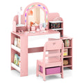 Gymax Kids Vanity Desk W Mirror Lights Princess Pretend Play Makeup