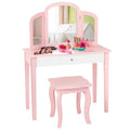 Gymax Kids Vanity Princess Make Up Dressing Table W Tri Folding See Details