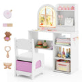 Gymax Kids Vanity Set Princess Girls Makeup Vanity Desk W 3 Color Led