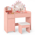 Gymax Kids Vanity Set Princess Pretend Play Makeup Desk W Cute