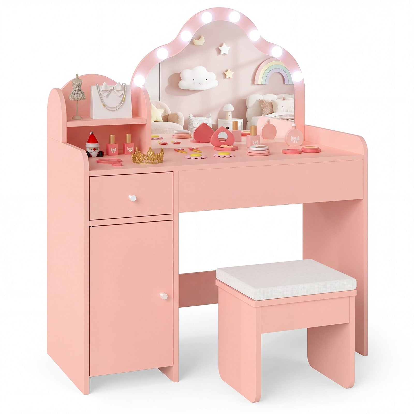 Gymax Kids Vanity Set Princess Pretend Play Makeup Desk W Cute