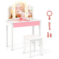 Gymax Kids Vanity Table Set 2 In 1 Princess Makeup Dressing Desk