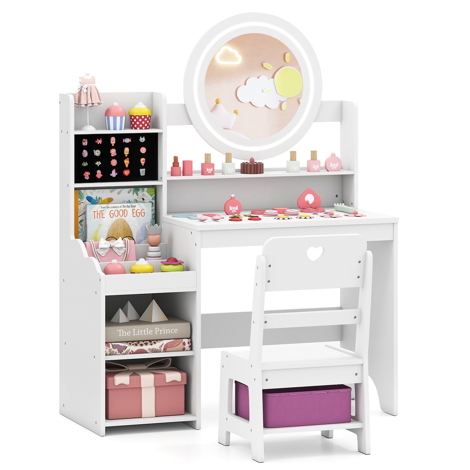 Gymax Kids Vanity Table Set W Lighted Led Mirror Princess Dressing
