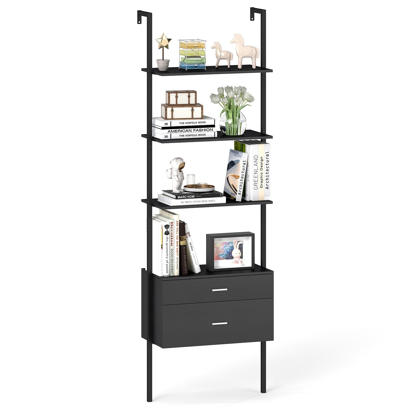 Gymax Ladder Bookshelf W Storage Wall Mount Bookcase W 4 Open