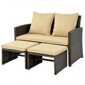 Gymax Loveseat W Ottomans Set Of 3 Patio Pe Wicker Furniture Set W