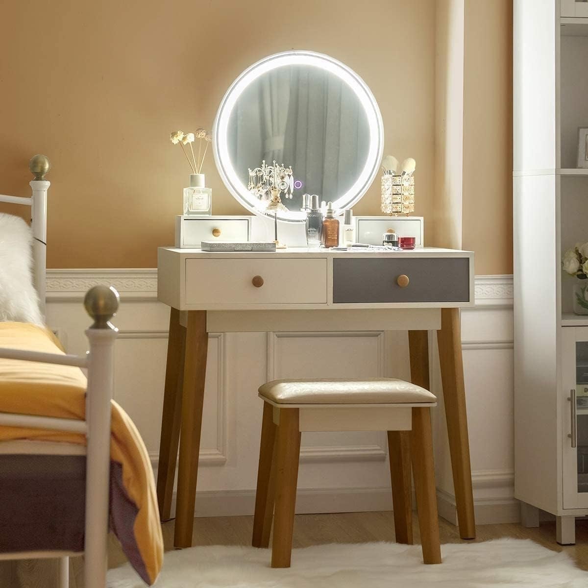 Gymax Makeup Dressing Vanity Table Set W Touch Screen Dimming Mirror See Details