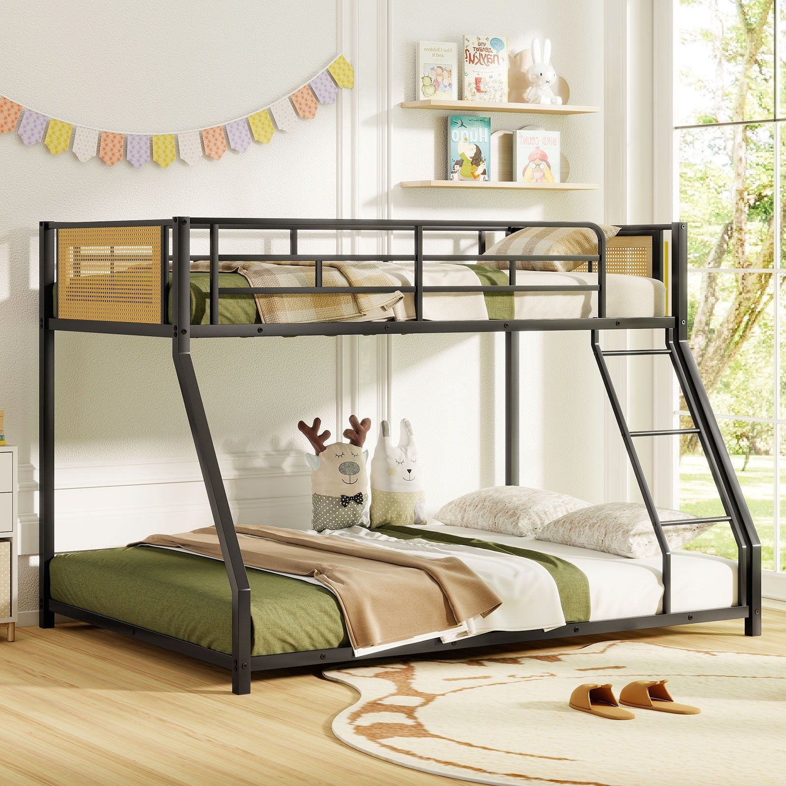 Gymax Metal Bunk Bed Twin Over Full Low Profile Bunkbeds W Full