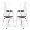 Gymax Metal Dining Chairs Set Of 4 W Wood Seat Removable Backrest