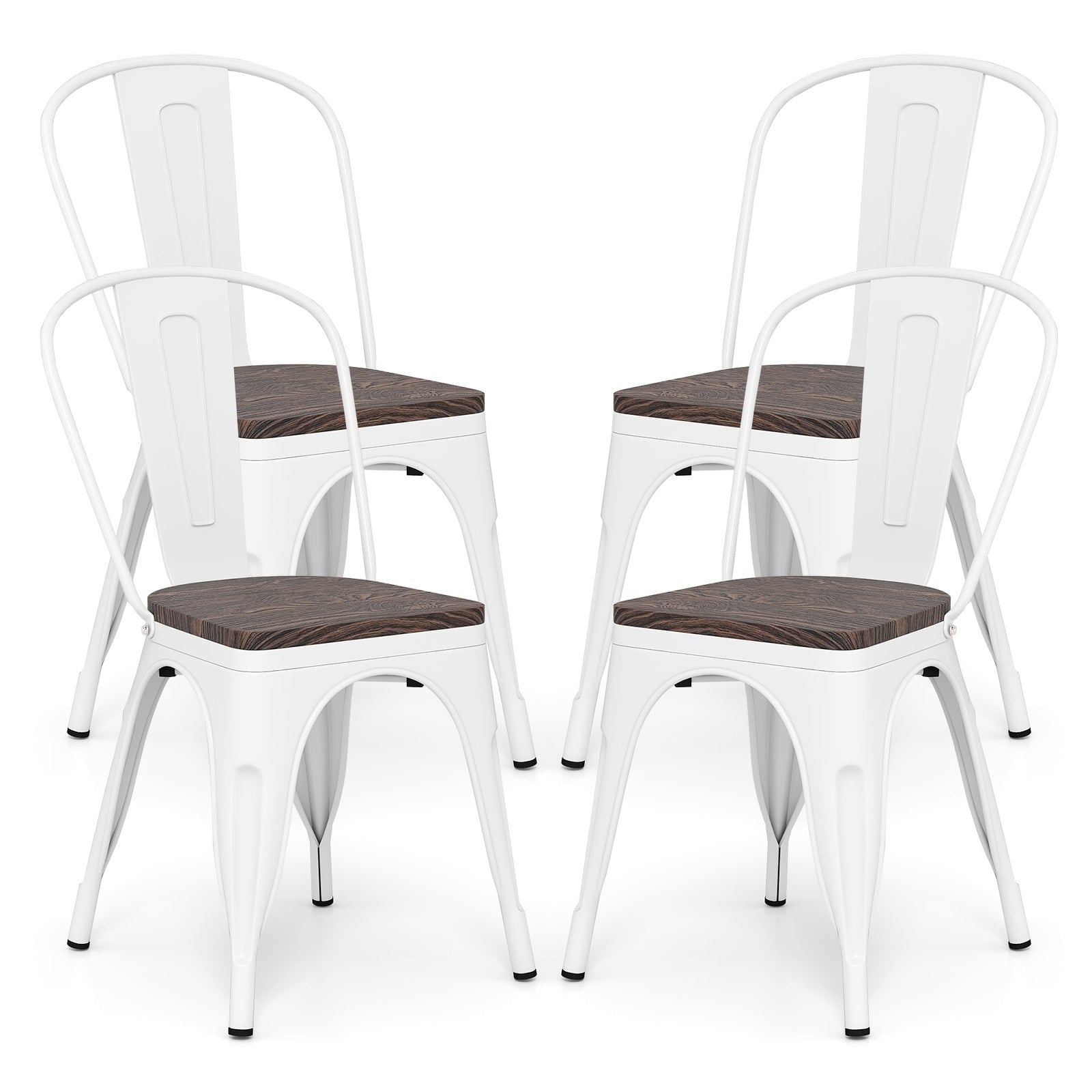 Gymax Metal Dining Chairs Set Of 4 W Wood Seat Removable Backrest