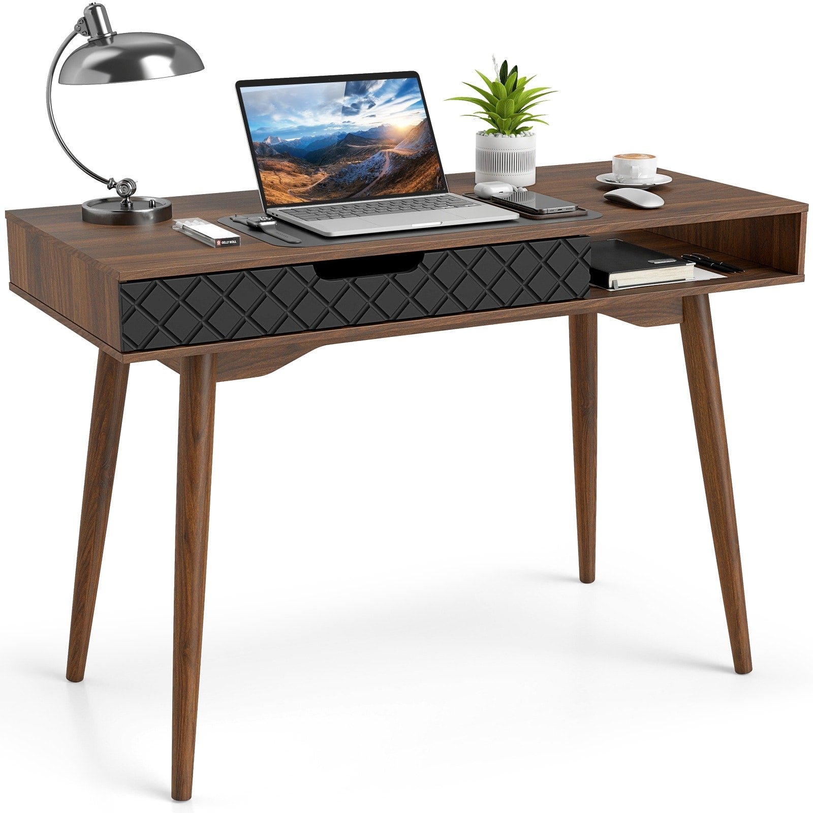Gymax Mid Century Modern Computer Desk W Drawer Open