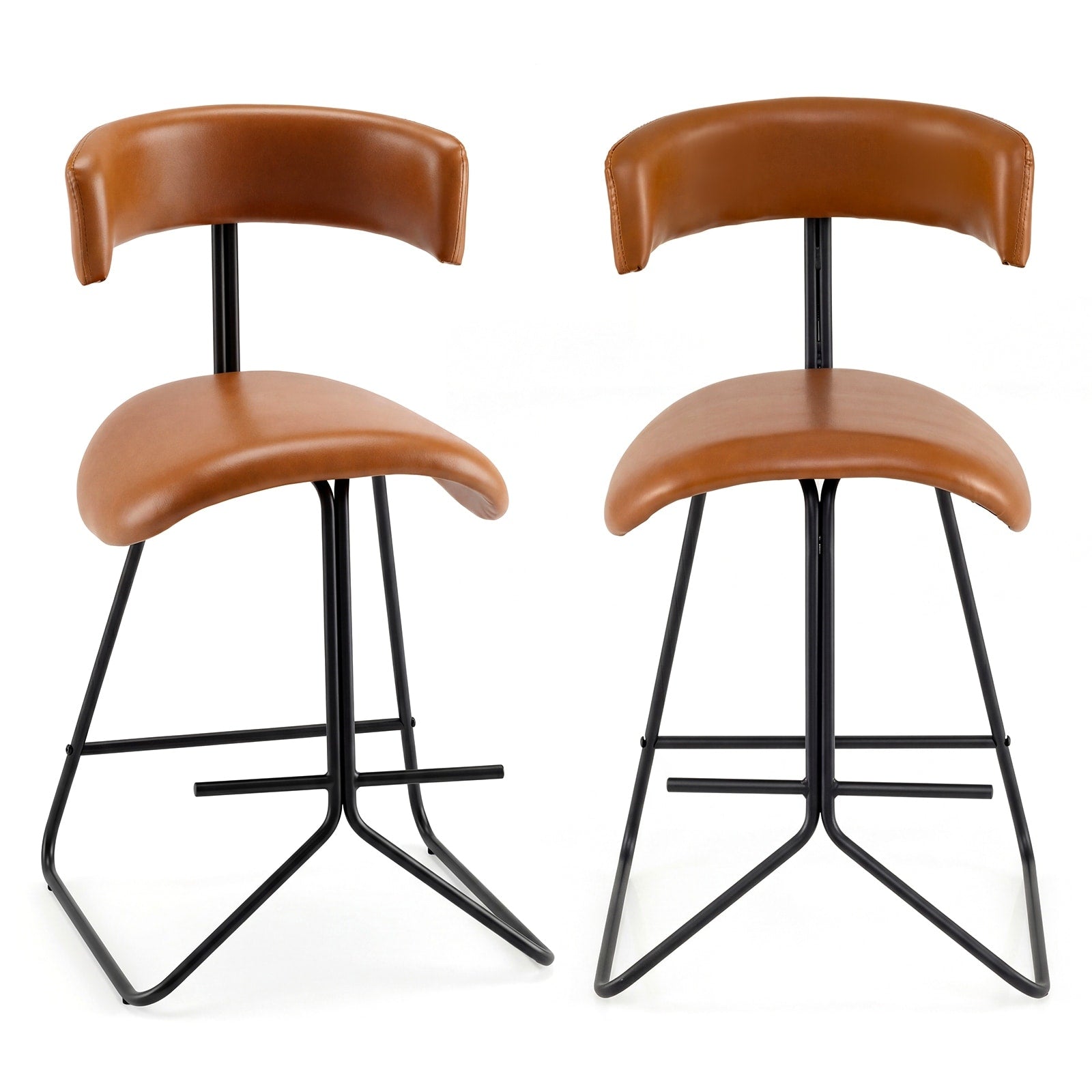 Gymax Modern Counter Height Stools Set Of 2 W Curved Padded Back