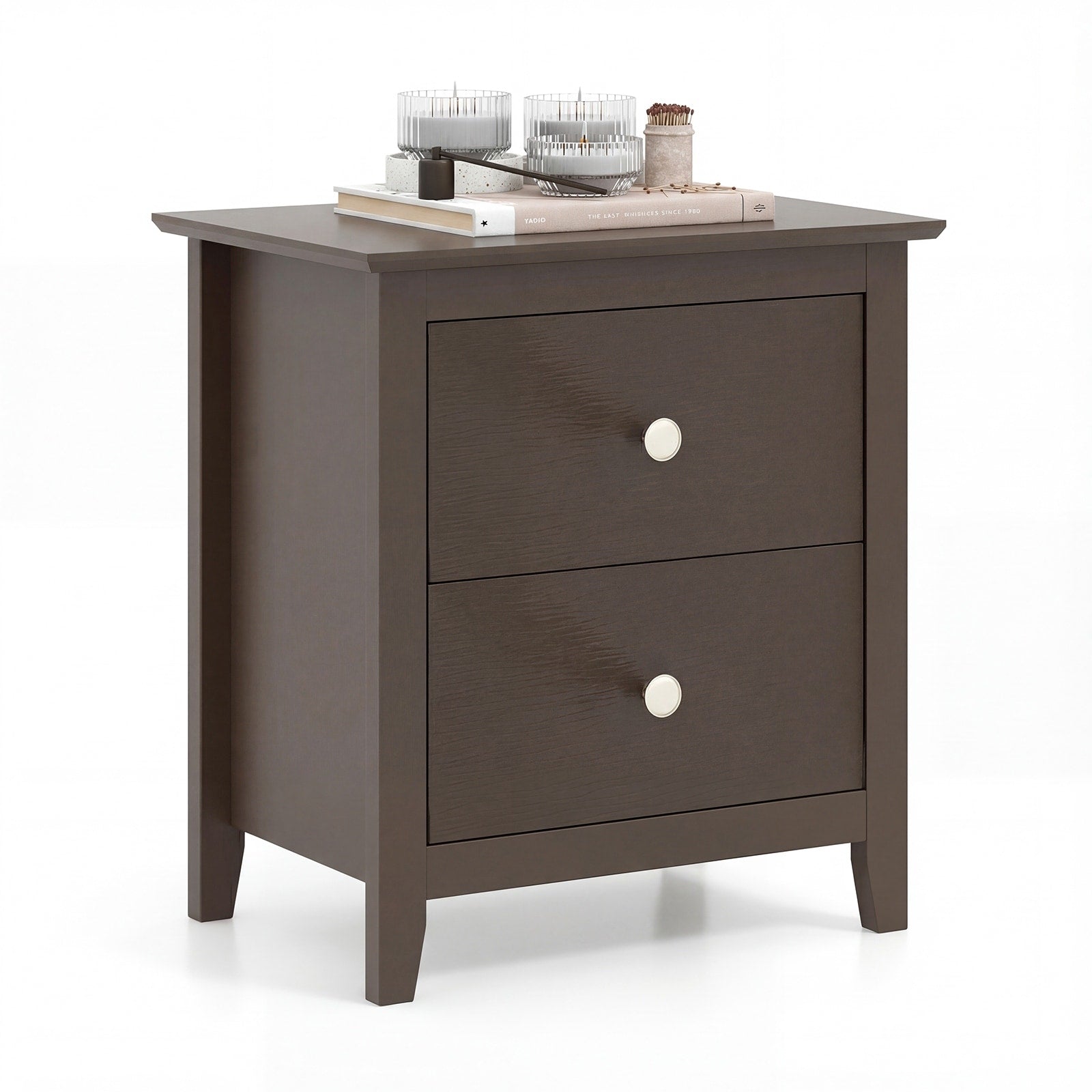 Gymax Modern Nightstand W Storage 2 Drawers Support Legs For
