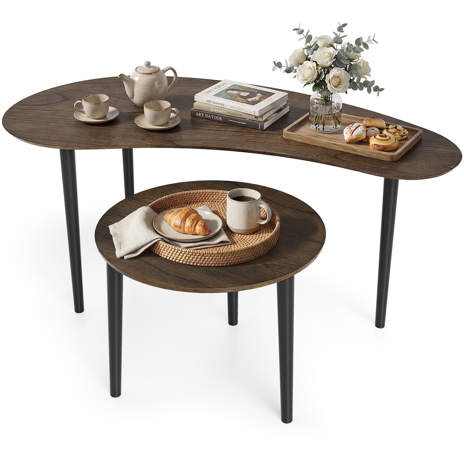Gymax Nest Coffee Tables Set Of 2 Modern Accent Tables W Solid Wood
