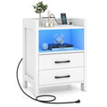 Gymax Nightstand W Led Lights Charging Station 23.5 Smart Bedside 1 Pcs