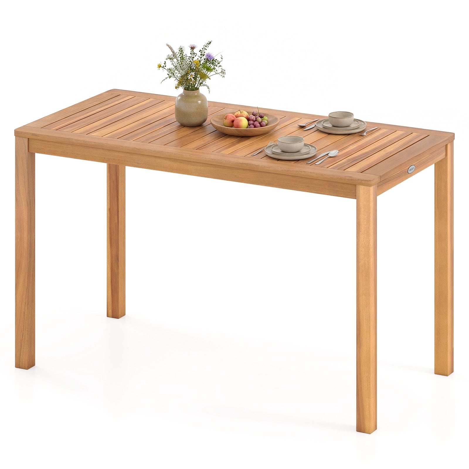 Gymax Outdoor Acacia Wood Dining Table W Slatted Tabletop For Garden