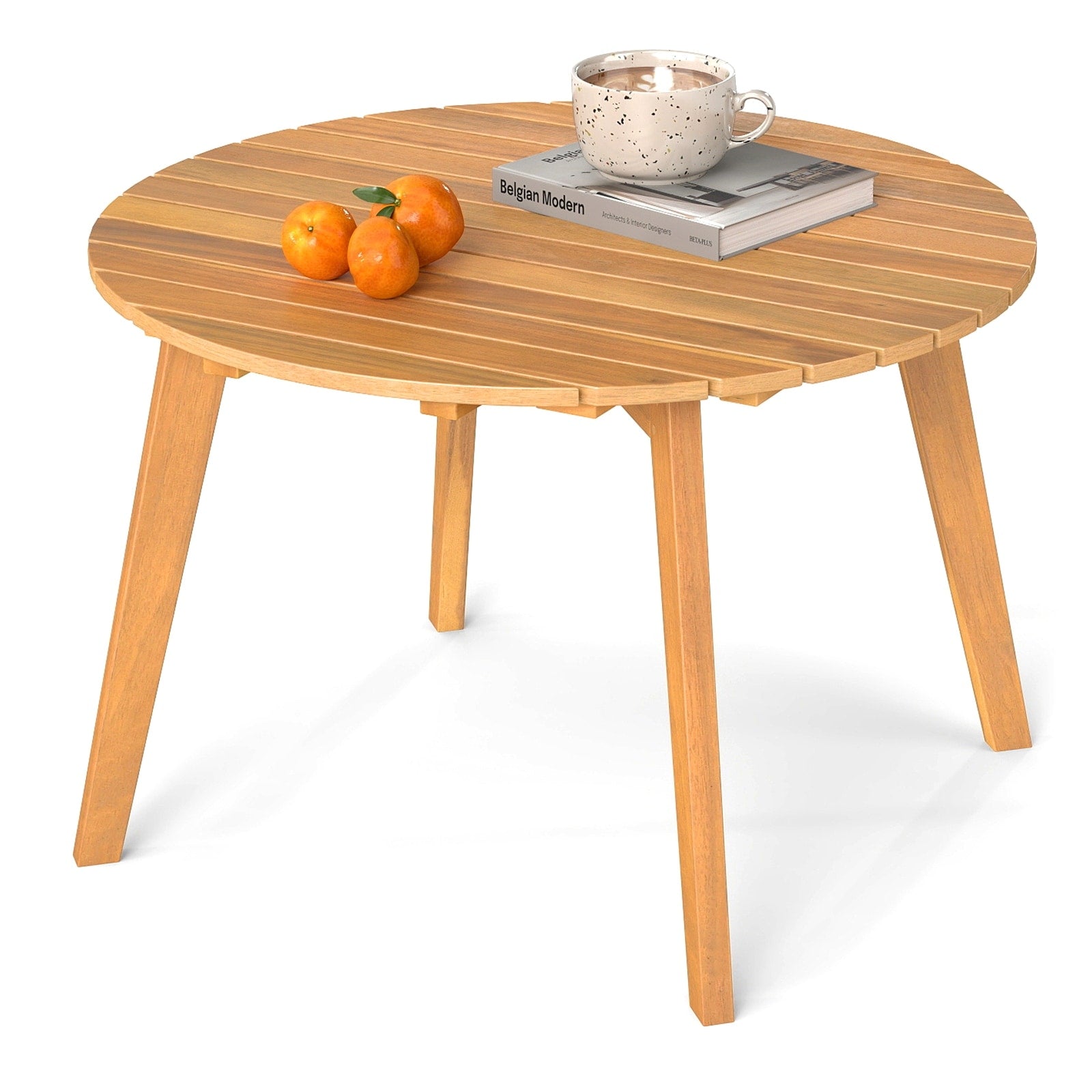 Gymax Outdoor Acacia Wood Side Table Patio 24.5 Round End Table W